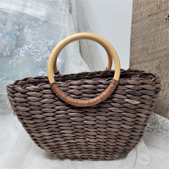 Rolf's Gardenia Mini Purse Basket Weave Wood Handle NWT - Picture 7 of 10